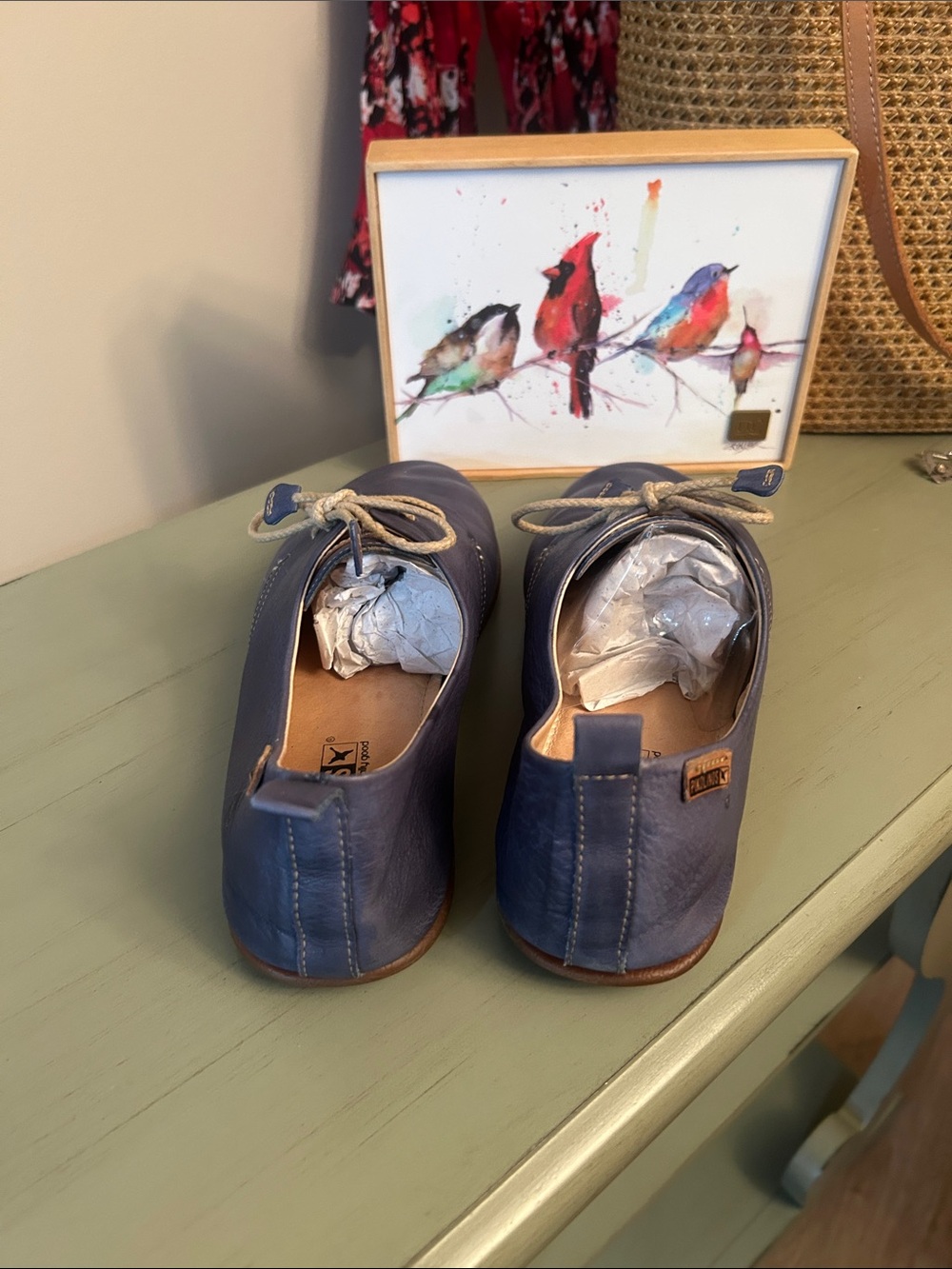PIKOLINOS Navy Leather Lace-Up Flats with Tan Trim - Picture 3 of 6